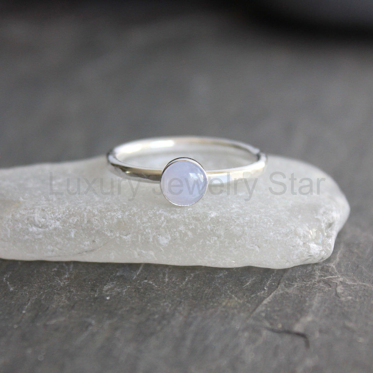 Sterling Silver Blue Lace Agate Stacking Ring | Banded Agate Jewelry - image 7