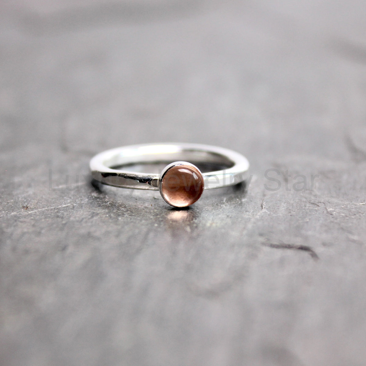 Sterling Silver Oregon Sunstone Stacking Ring | Dainty Peachy Pink Ring | PNW Gemstone - image 2