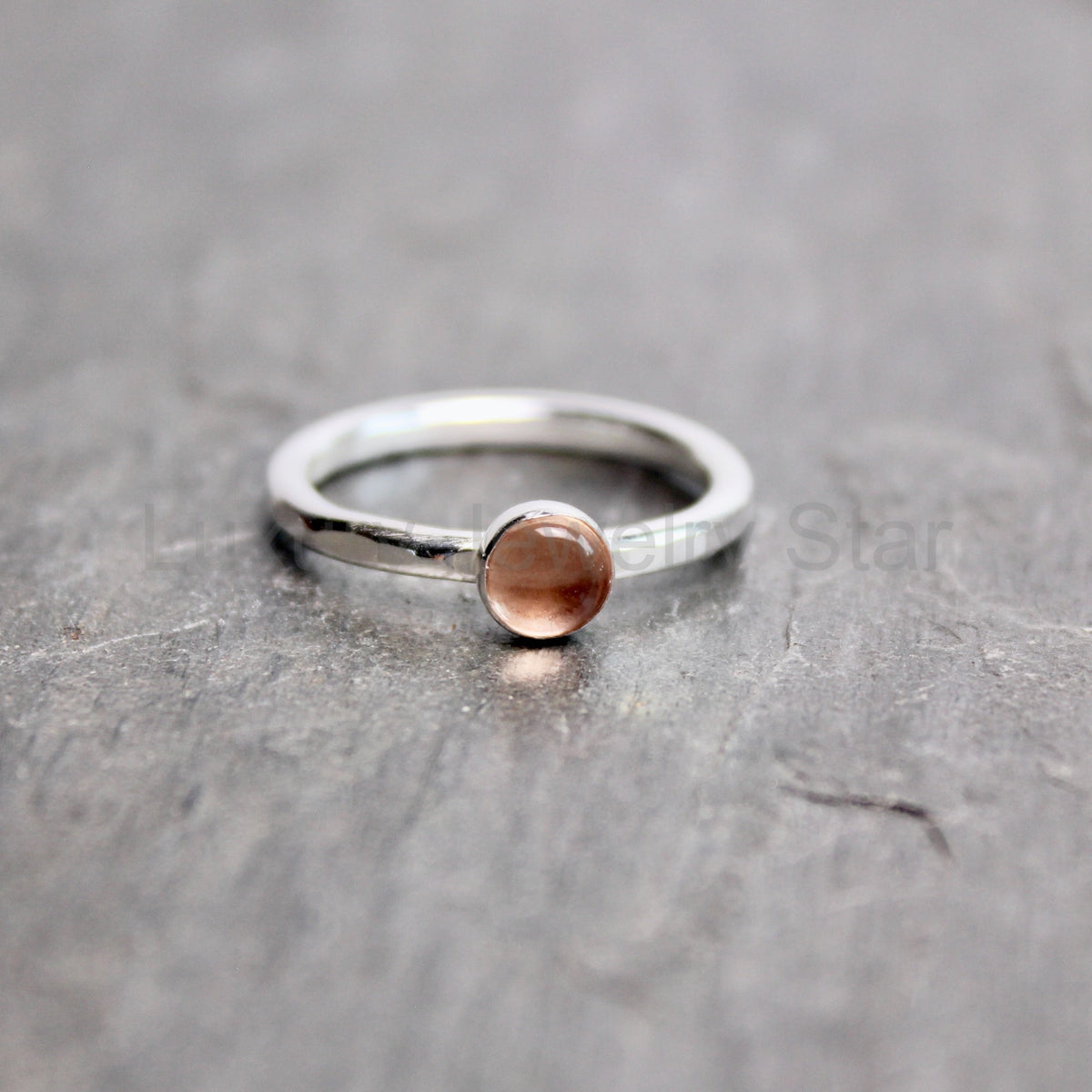 Sterling Silver Oregon Sunstone Stacking Ring | Dainty Peachy Pink Ring | PNW Gemstone - image 4