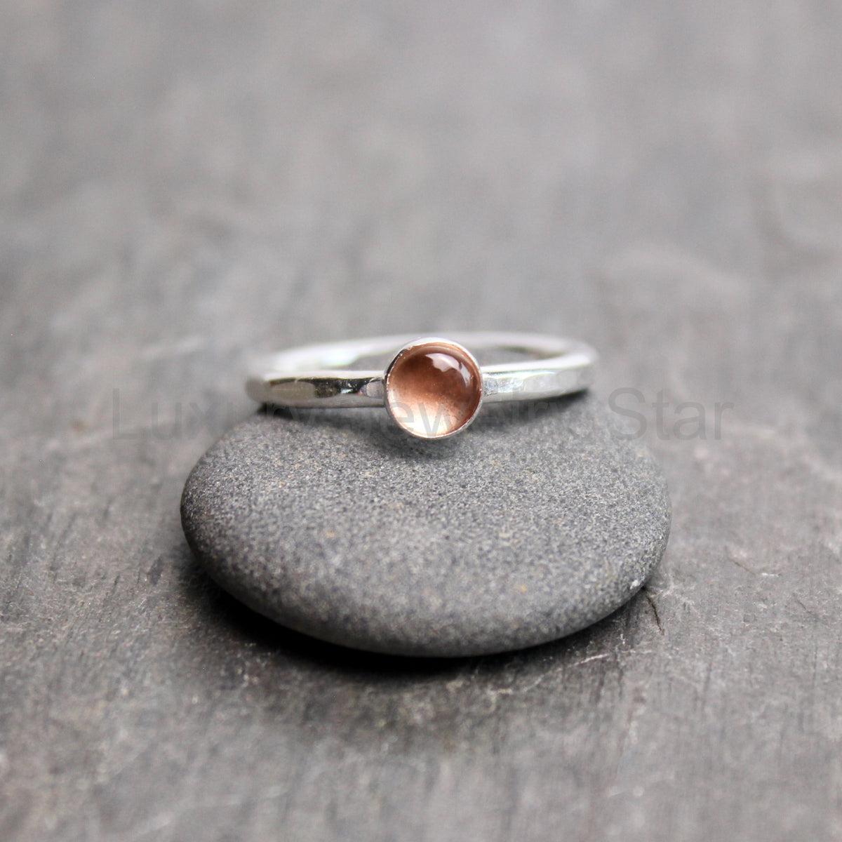 Sterling Silver Oregon Sunstone Stacking Ring | Dainty Peachy Pink Ring | PNW Gemstone - image 6