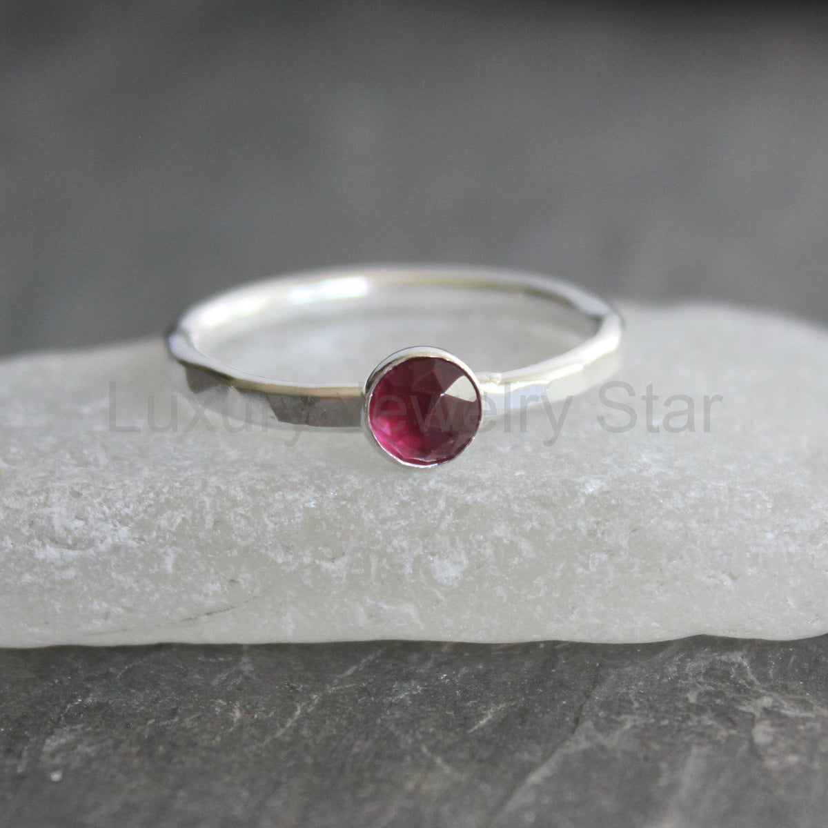 Sterling Silver Rhodolite Garnet Stacking Ring | January Birthstone | 2nd Anniversary - image 3