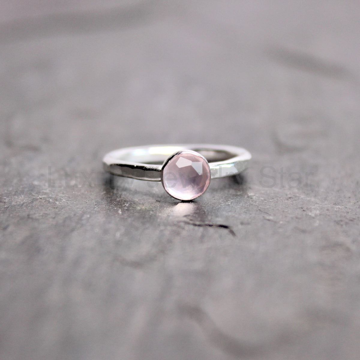 Sterling Silver Rose Cut Rose Quartz Stacking Ring | Dainty Minimalist Jewelry - image 2