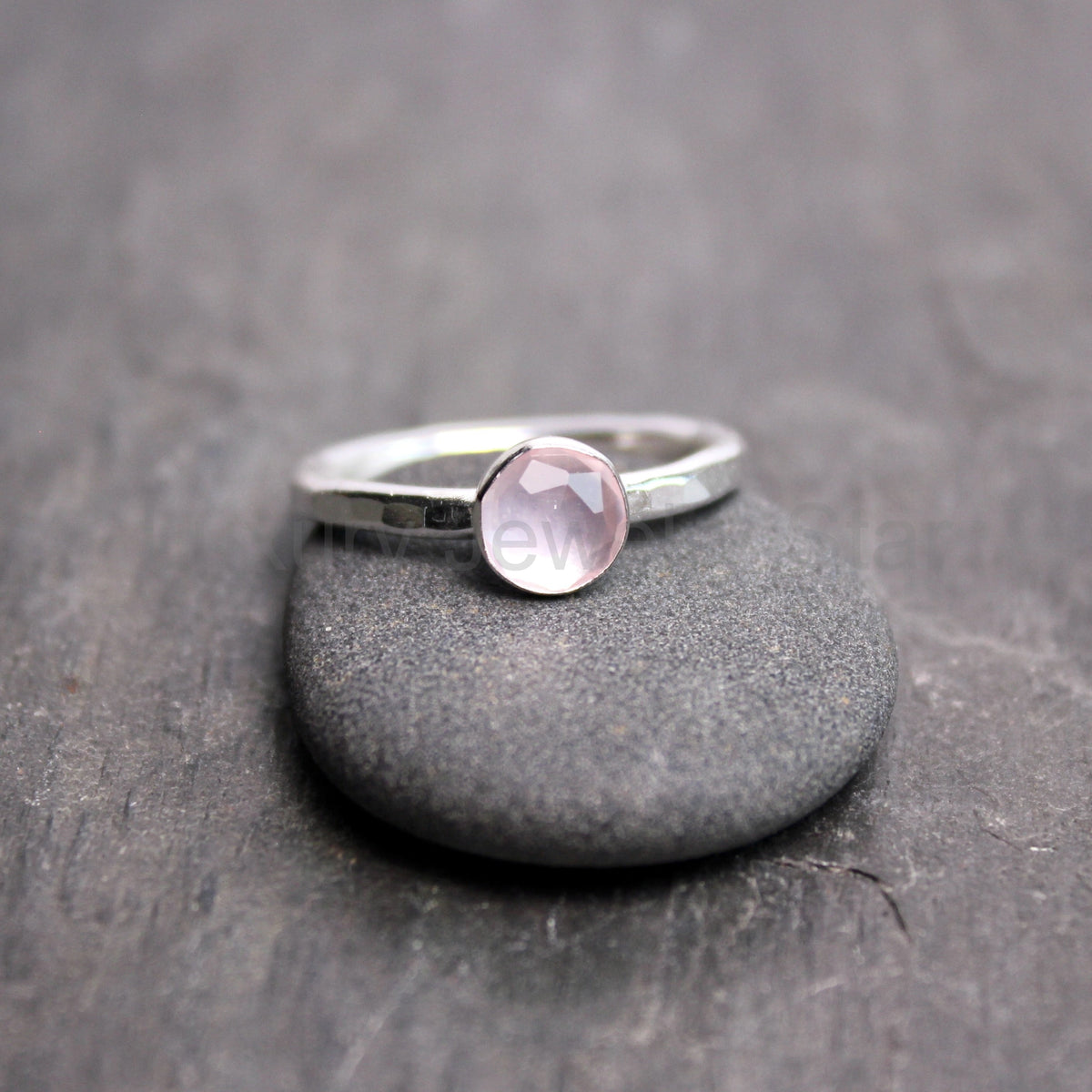 Sterling Silver Rose Cut Rose Quartz Stacking Ring | Dainty Minimalist Jewelry - image 6