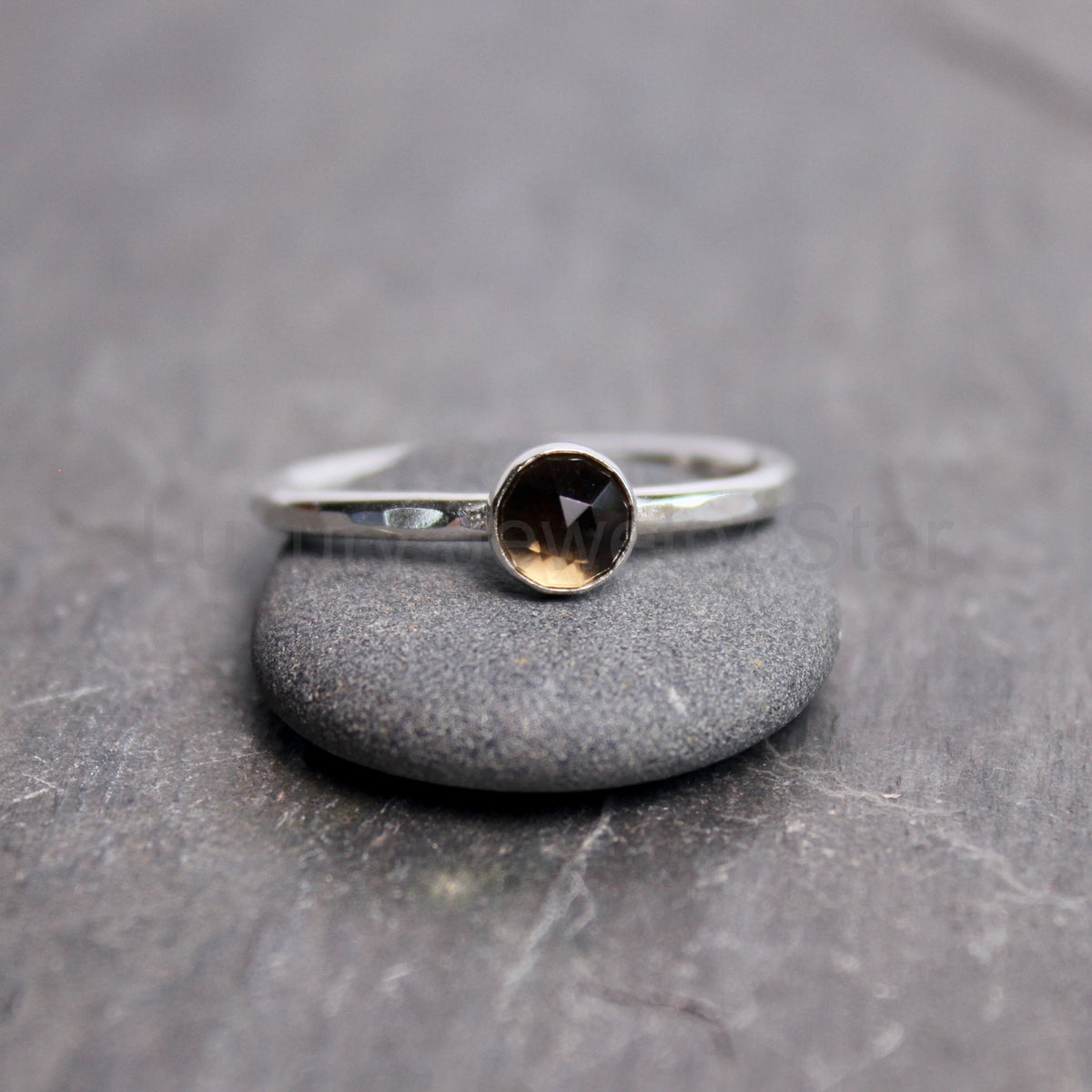 Sterling Silver Smoky Quartz Stacking Ring | Neutral Brown Gemstone - image 3
