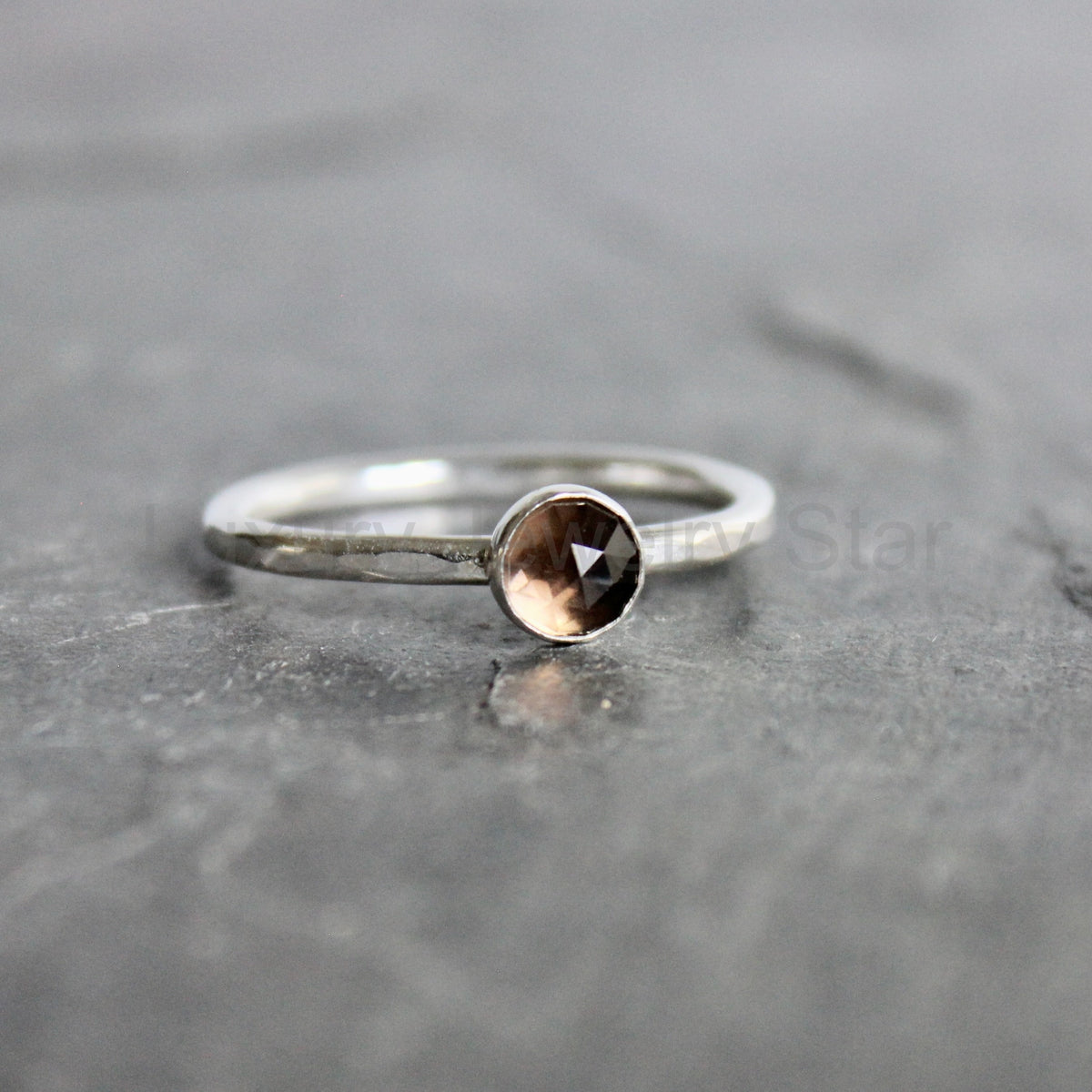 Sterling Silver Smoky Quartz Stacking Ring | Neutral Brown Gemstone - image 5