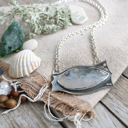 Moss Agate waves pendant - Limited Edition No.140