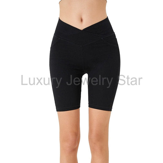 High-Waist Stretchy Denim Shorts with Pockets – Slimming Casual Fitness Shorts