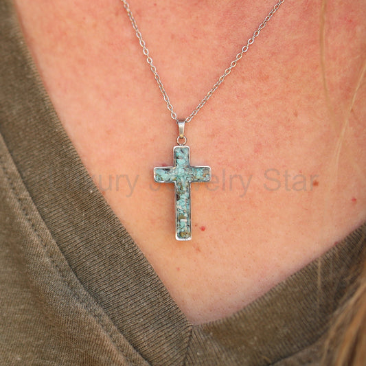 Genuine Stone Cross Necklace - image 2