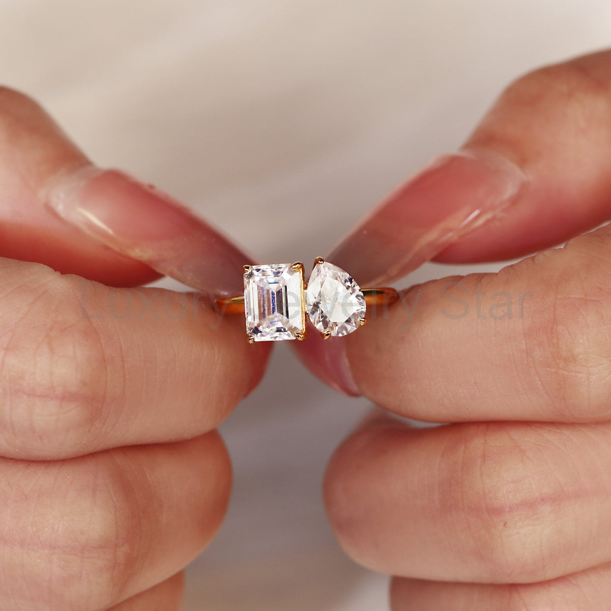 3.13CT Emerald and Pear Cut Toi et Moi Moissanite Engagement Ring - image 5