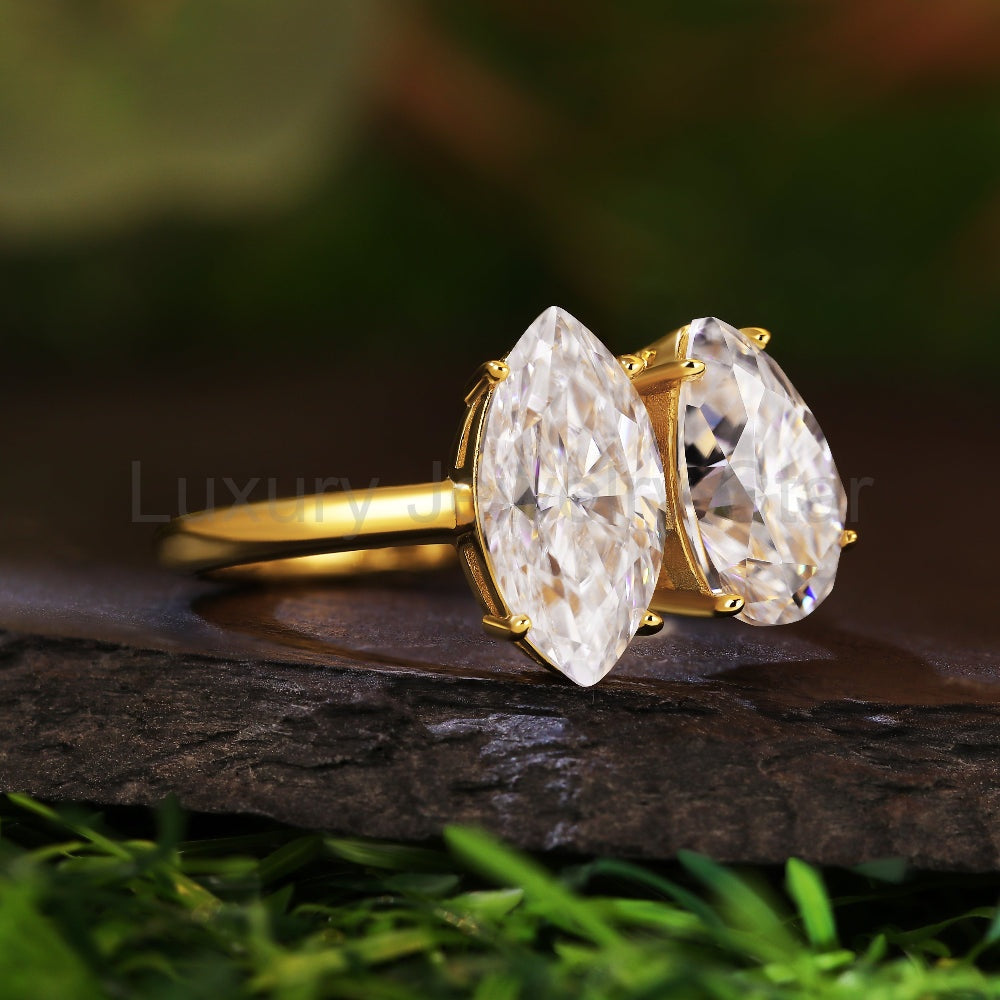Unique Marquise & Pear Cut Two-Stone Toi et Moi Engagement Ring - image 4