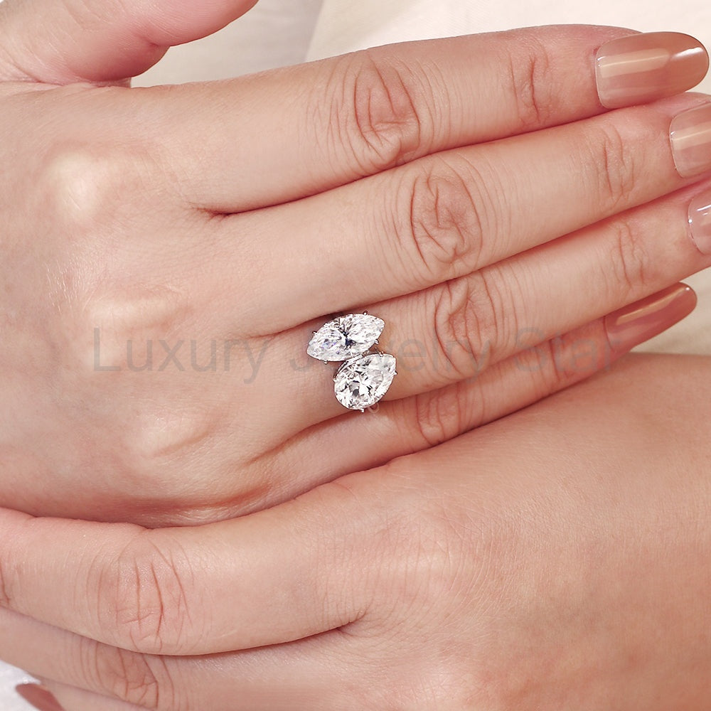 Unique Marquise & Pear Cut Two-Stone Toi et Moi Engagement Ring - image 7