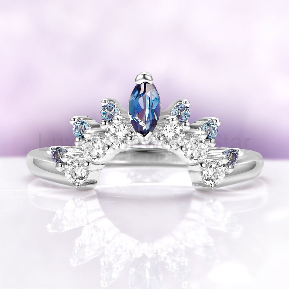 Alexandrite Curved Wedding Band in Sterling Silver