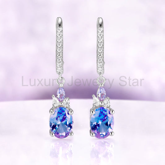 Alexandrite Drop Earrings in Sterling Silver