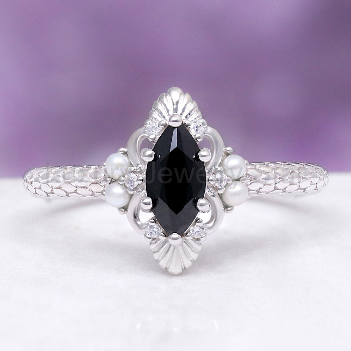 Arwen Black Onyx & Pearl Ring in Sterling Silver