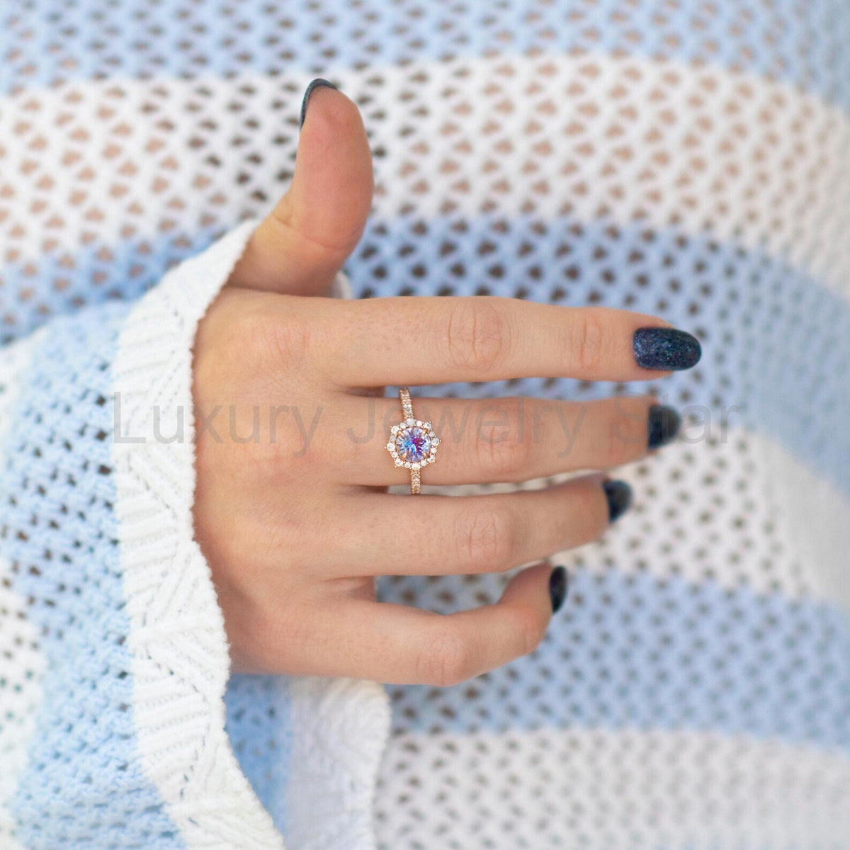 Aster Alexandrite Engagement Ring in 14K Rose Gold Vermeil - image 3