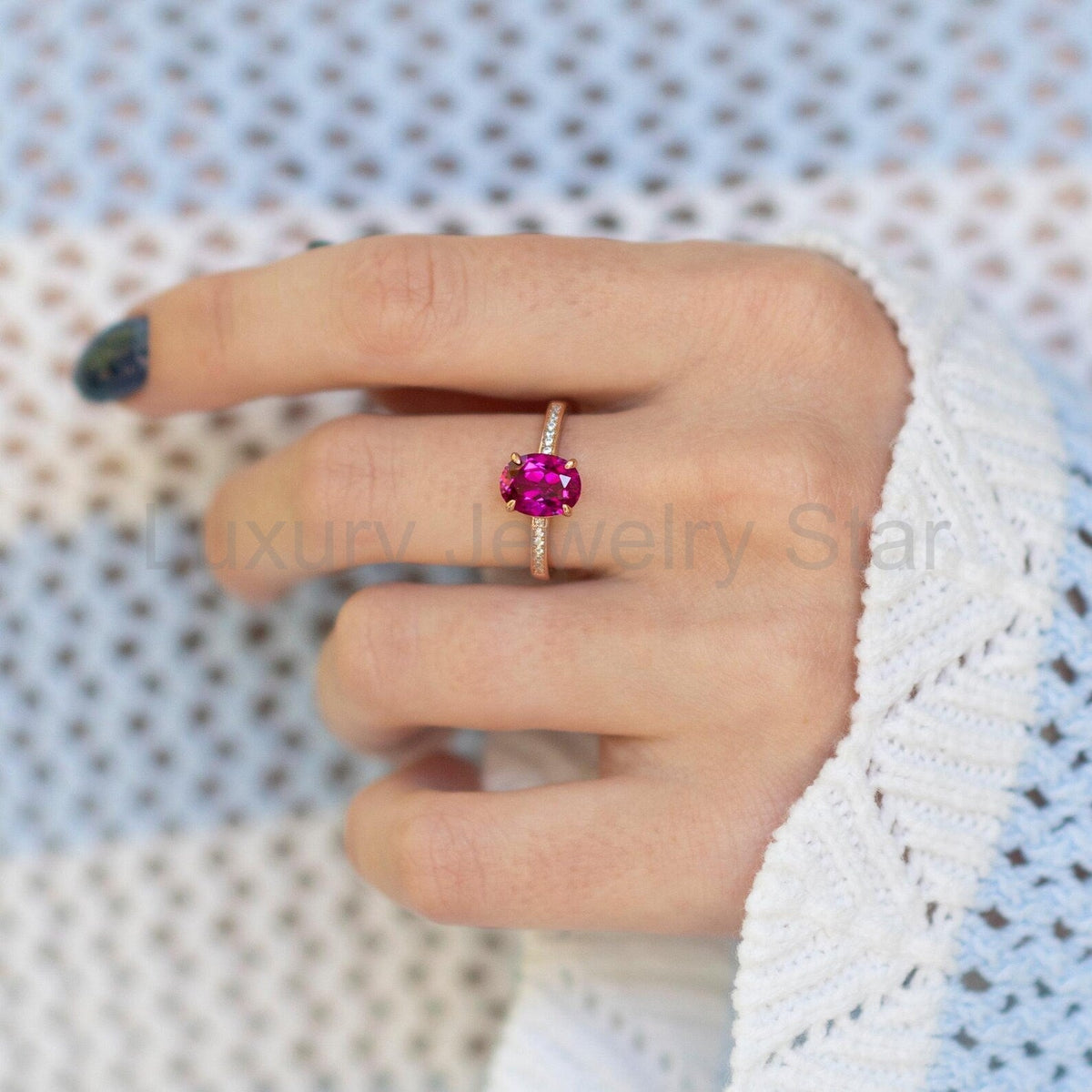 Ava Pink Tourmaline Engagement Ring in 14K Rose Gold Vermeil - image 3