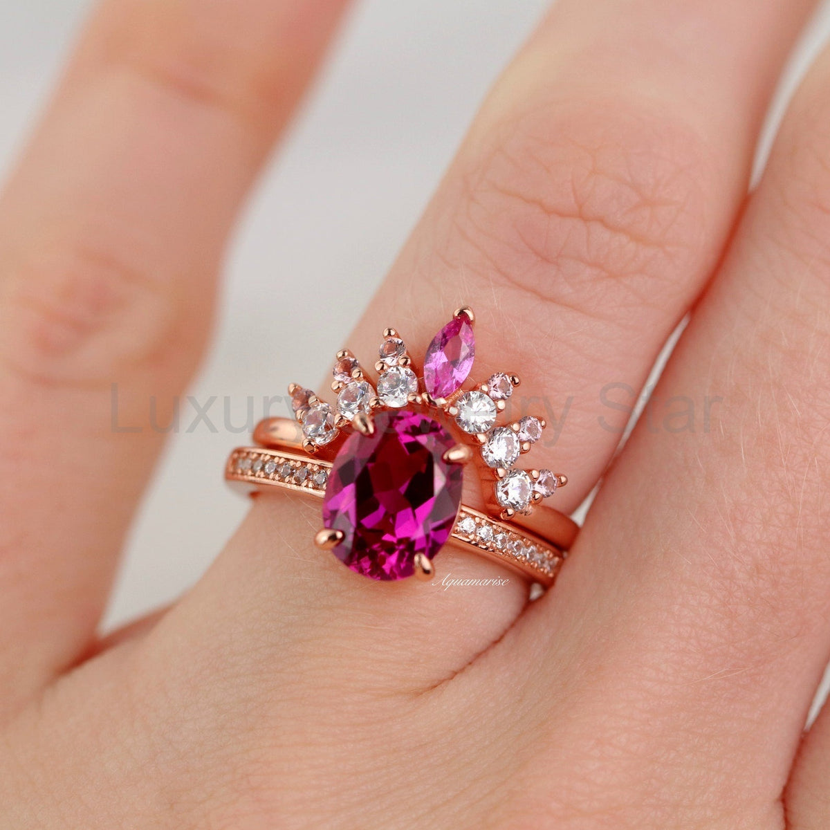 Ava Pink Tourmaline Engagement Ring in 14K Rose Gold Vermeil - image 4
