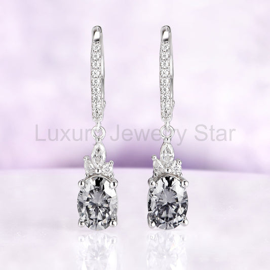 Gray Moissanite Drop Earrings in Sterling Silver