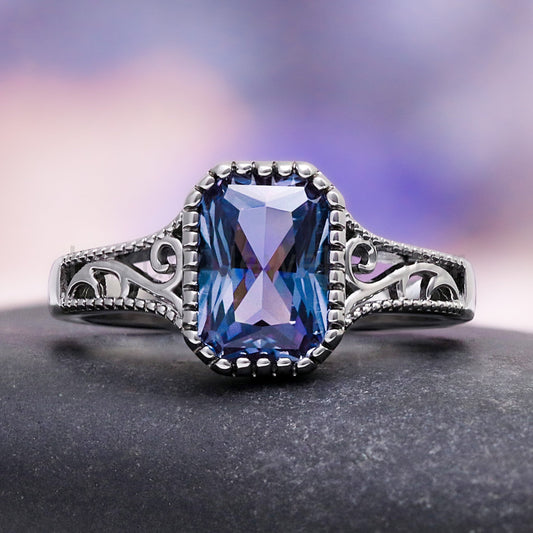 Radiant Cut Alexandrite Engagement Ring in Black Ruthenium