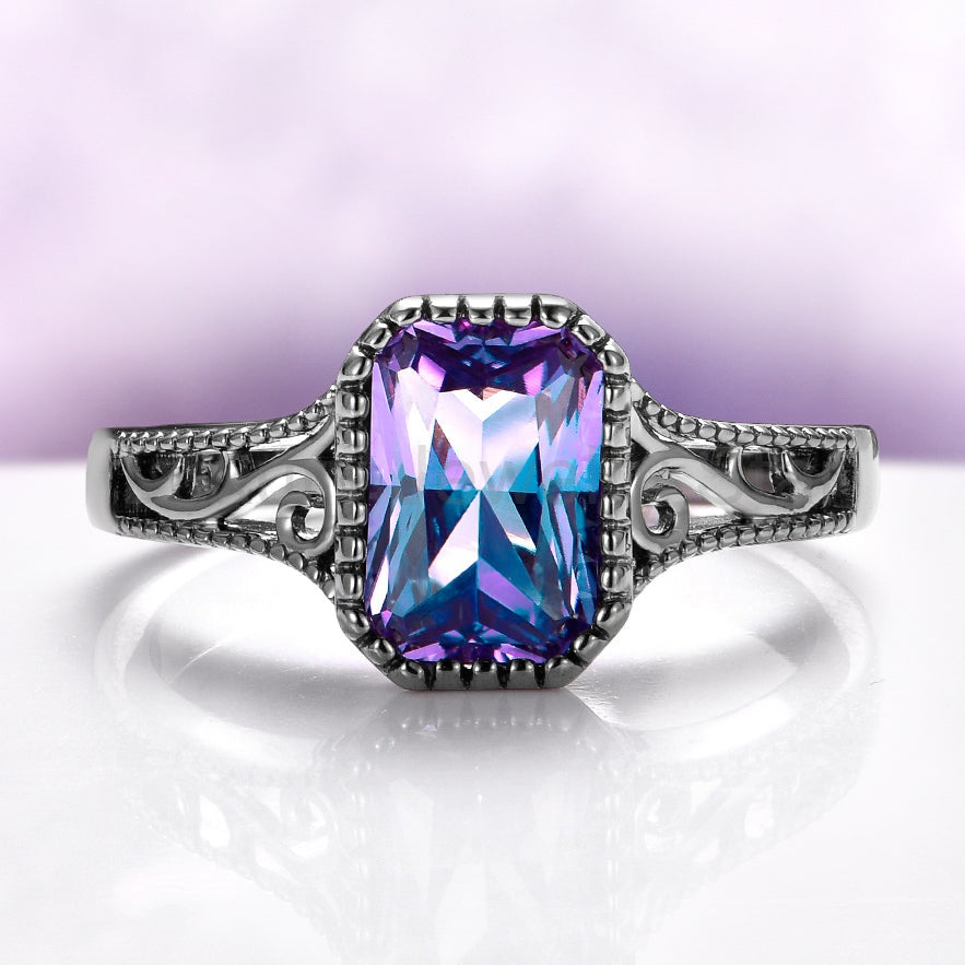 Radiant Cut Alexandrite Engagement Ring in Black Ruthenium - image 4