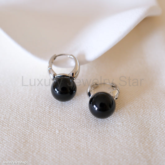 12mm Black onyx hoop earrings