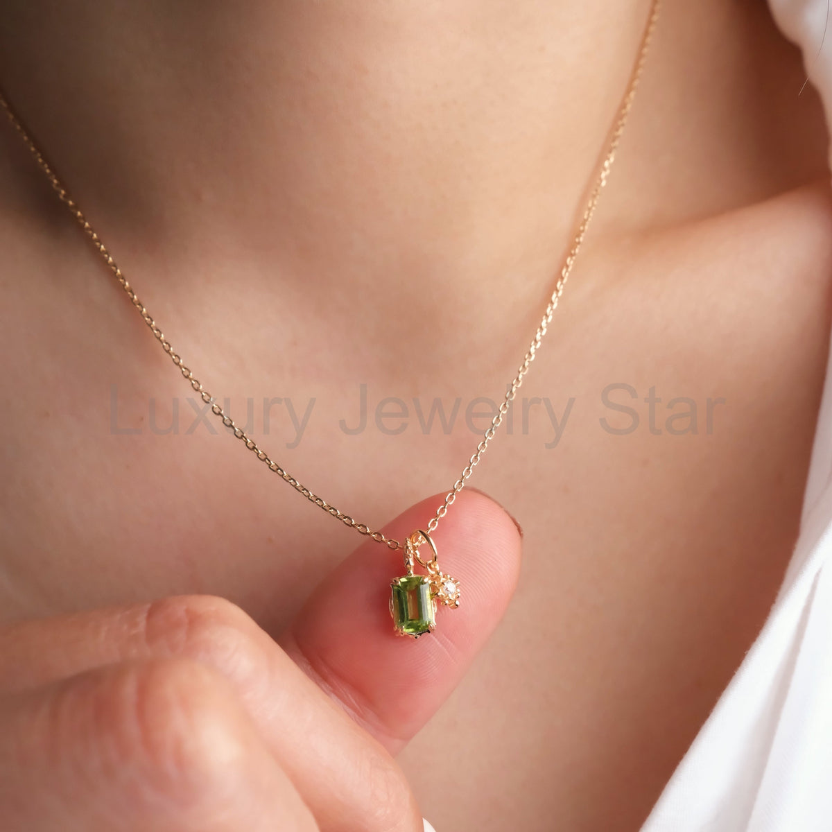 Baguette Peridot Necklace - image 2
