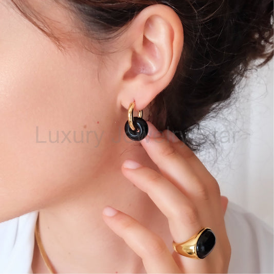 Black onyx hoop earrings - image 2