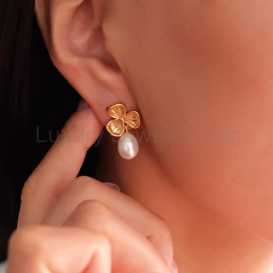 Gold Flower Earrings - image 2
