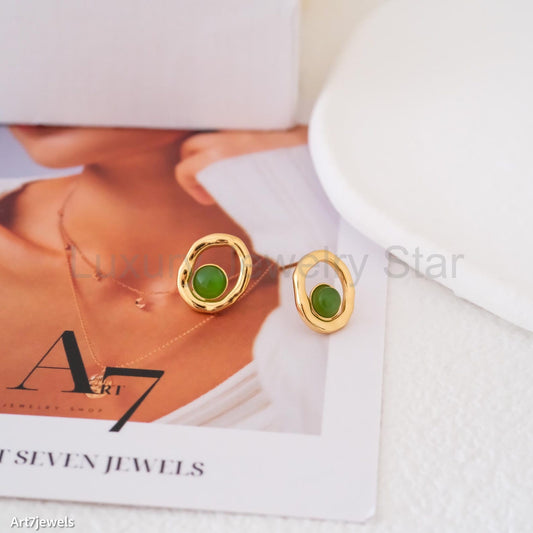 Gold Jade Stud Earrings