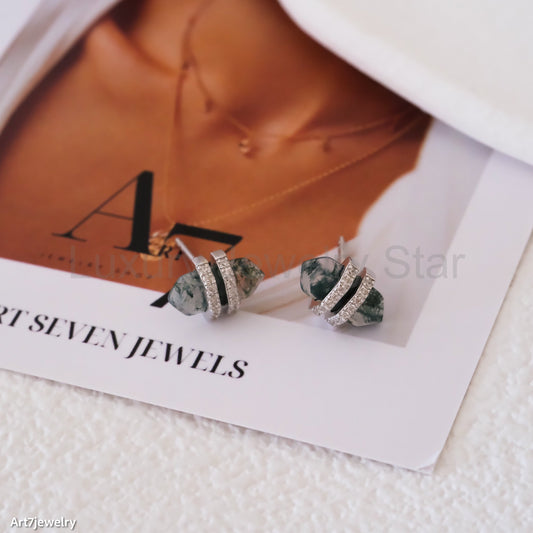 Moss Agate Stud Earrings