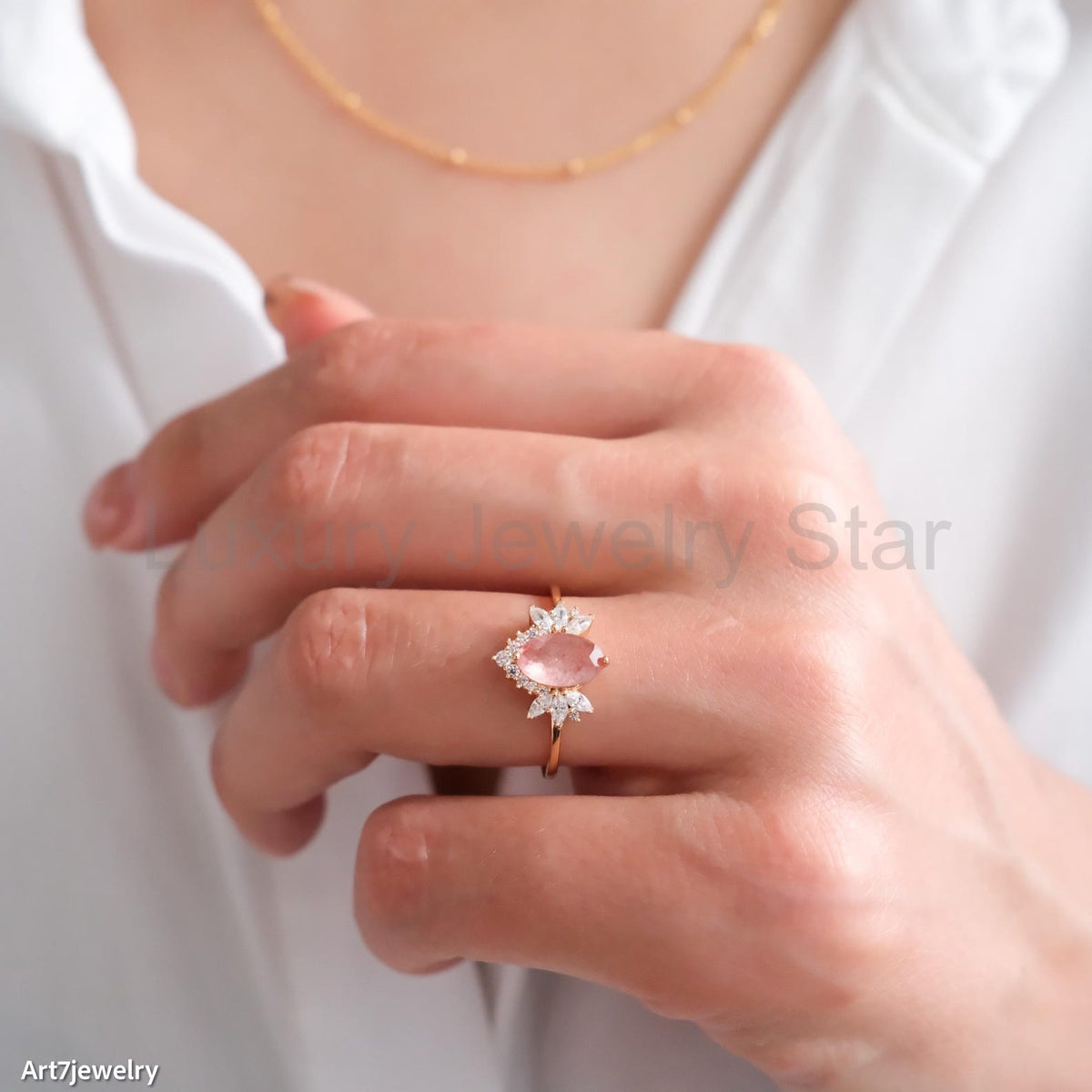 Rose strawberry quartz ring