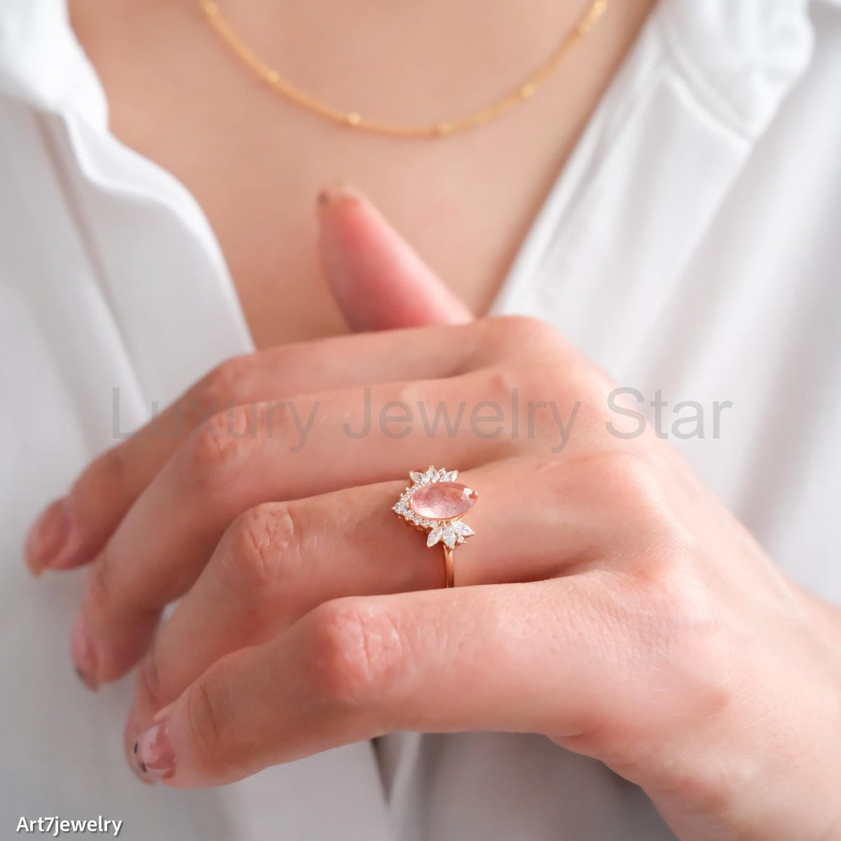 Rose strawberry quartz ring - image 2