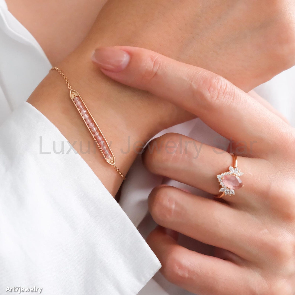 Rose strawberry quartz ring - image 4