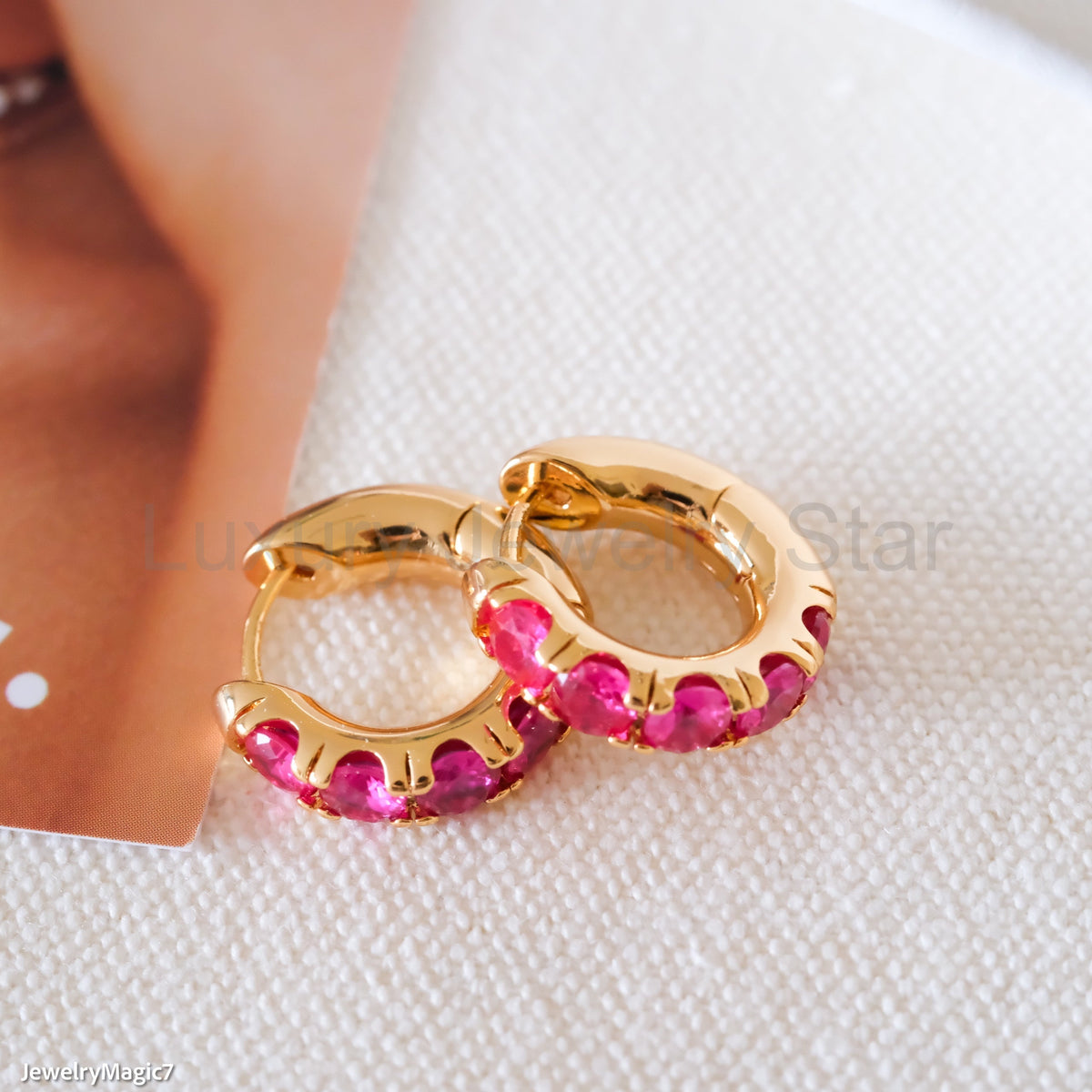 Ruby Cz Huggie Earrings