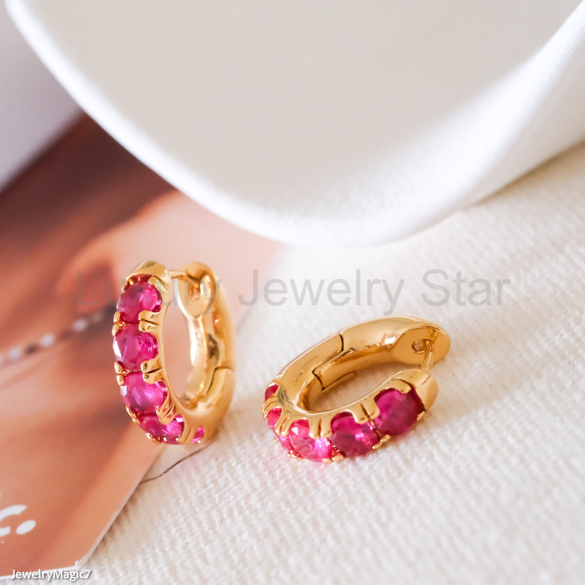 Ruby Cz Huggie Earrings - image 3
