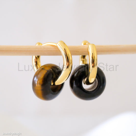 Tigers eye hoop earrings