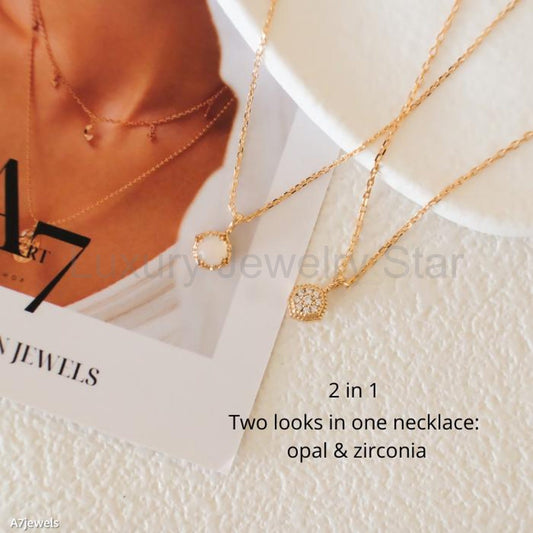 Tiny Reversible Opal Necklace