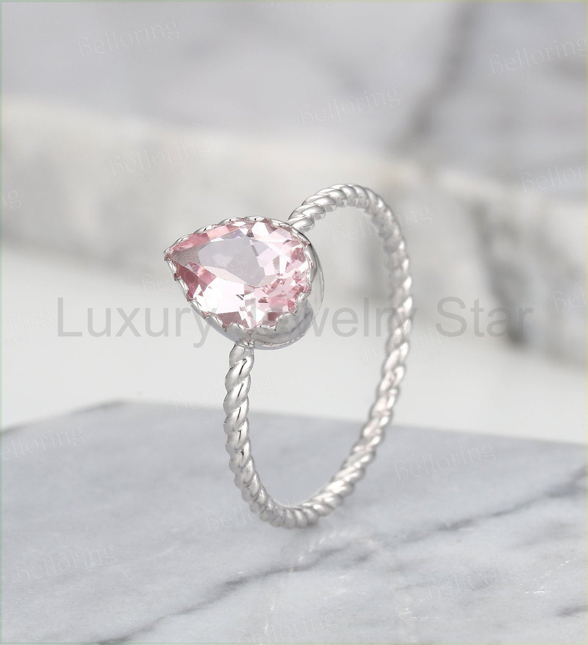 Art deco Morganite engagement ring Rose gold pear cut vintage rings for antique Jewelry - image 10