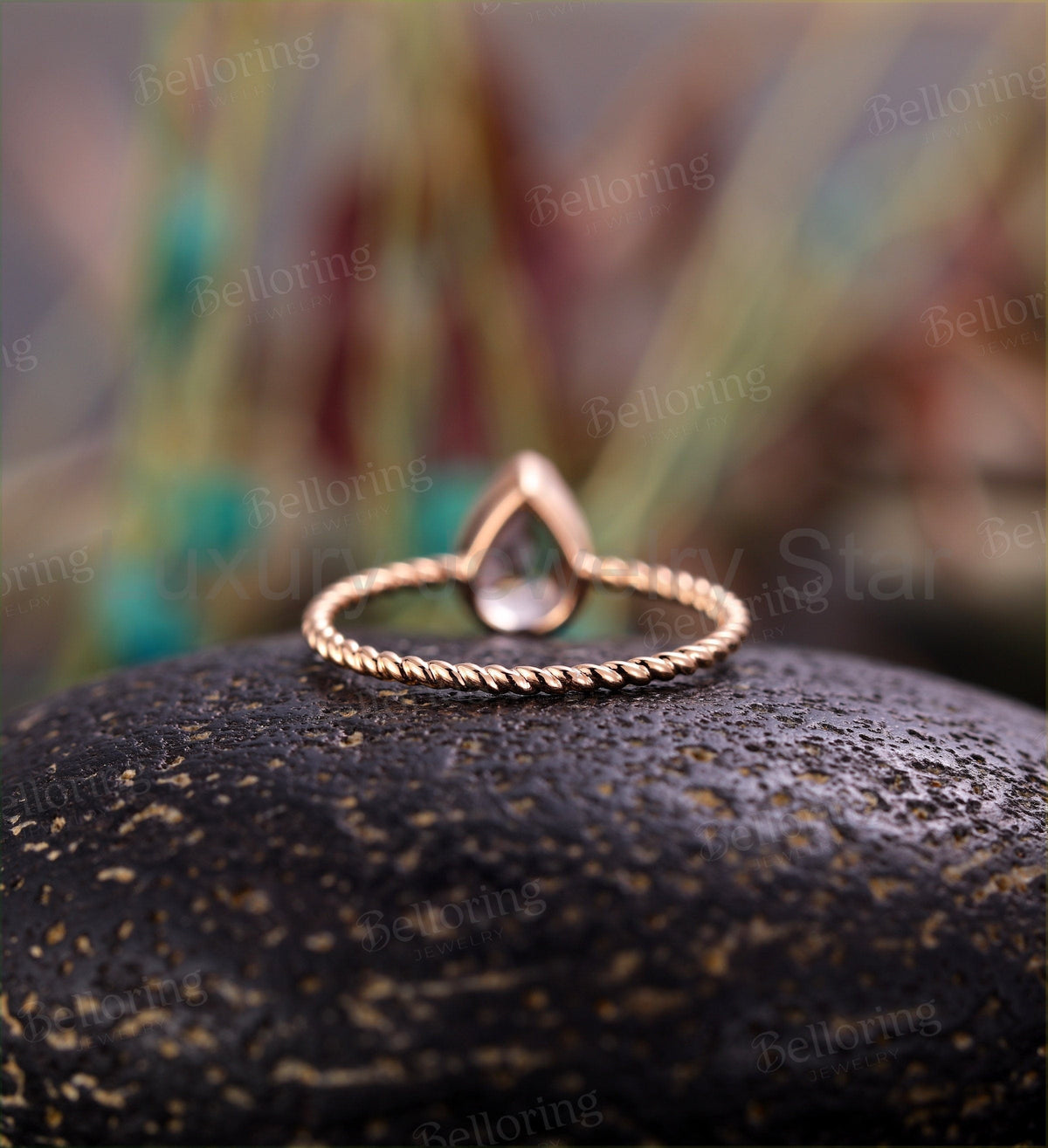 Art deco Morganite engagement ring Rose gold pear cut vintage rings for antique Jewelry - image 6