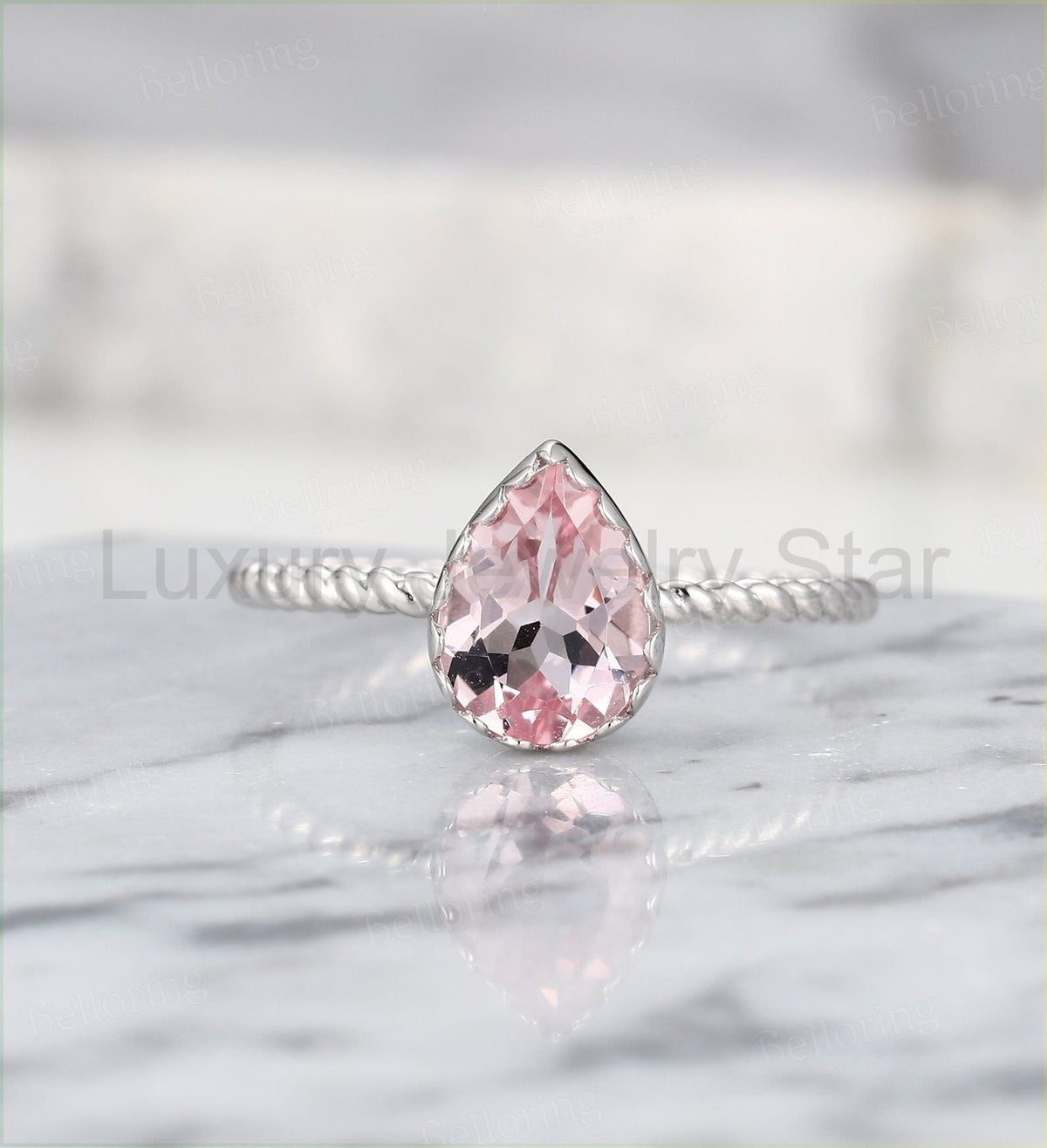 Art deco Morganite engagement ring Rose gold pear cut vintage rings for antique Jewelry - image 8