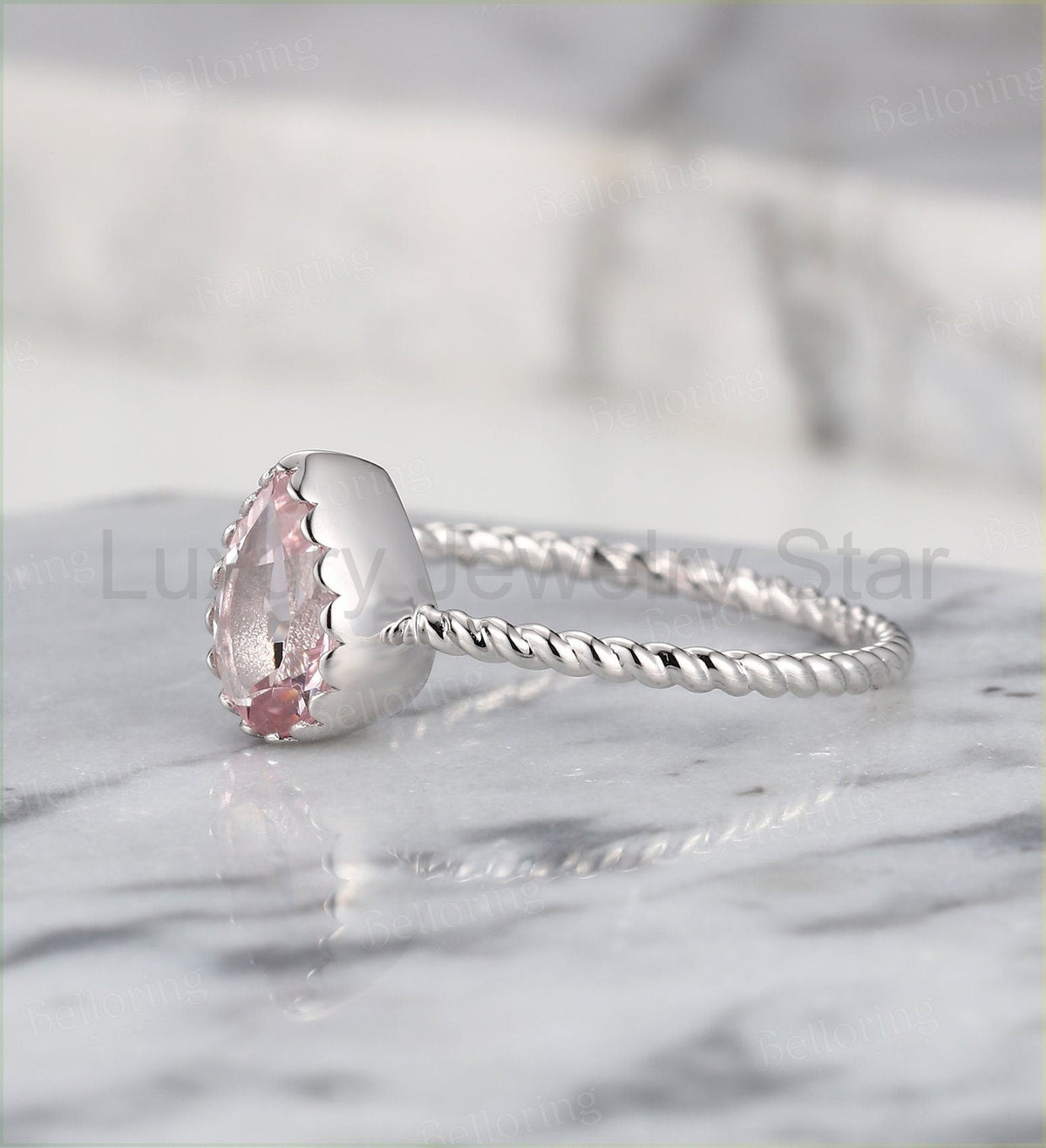 Art deco Morganite engagement ring Rose gold pear cut vintage rings for antique Jewelry - image 9