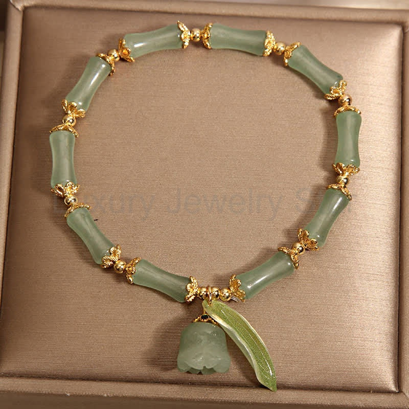 Buddha Stones Green Aventurine Bamboo Luck Growth Lily of the Valley Charm Bracelet - image 2