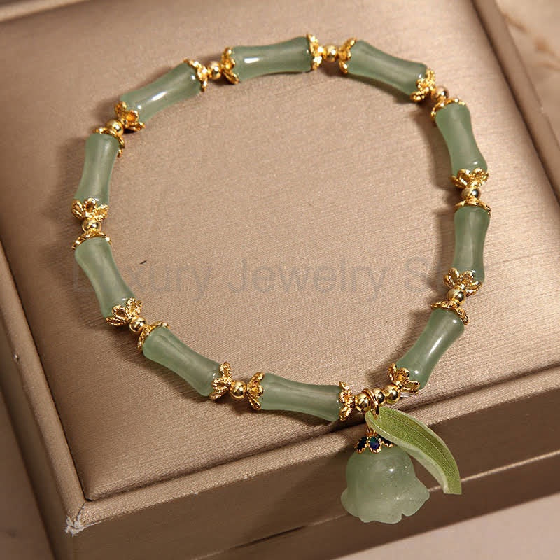 Buddha Stones Green Aventurine Bamboo Luck Growth Lily of the Valley Charm Bracelet - image 3