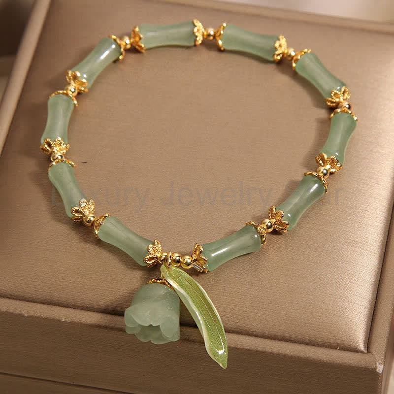 Buddha Stones Green Aventurine Bamboo Luck Growth Lily of the Valley Charm Bracelet - image 4