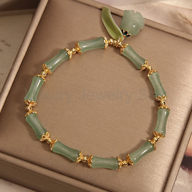 Buddha Stones Green Aventurine Bamboo Luck Growth Lily of the Valley Charm Bracelet - image 5
