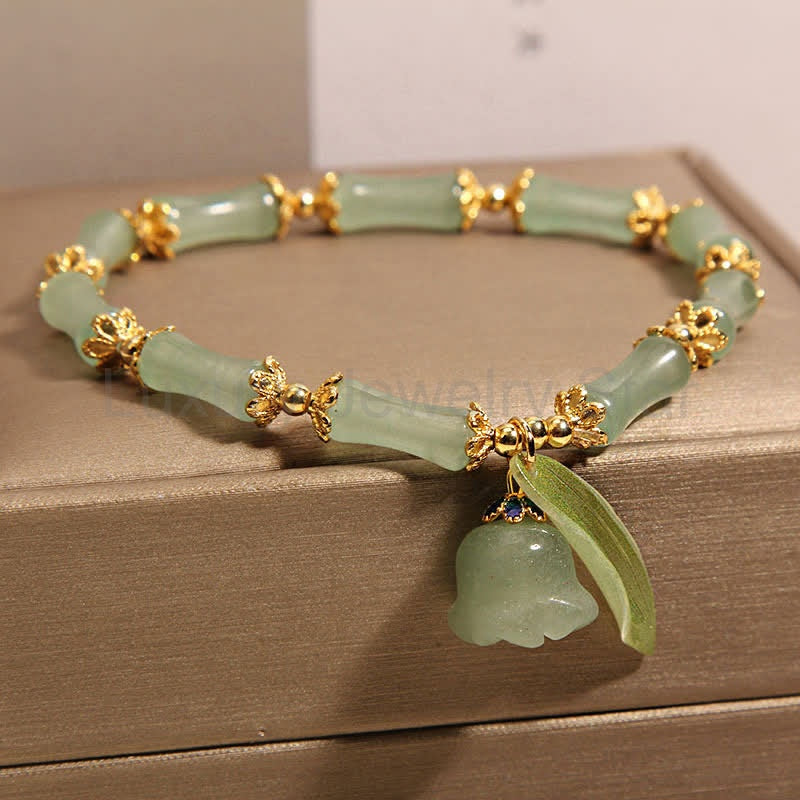 Buddha Stones Green Aventurine Bamboo Luck Growth Lily of the Valley Charm Bracelet - image 6
