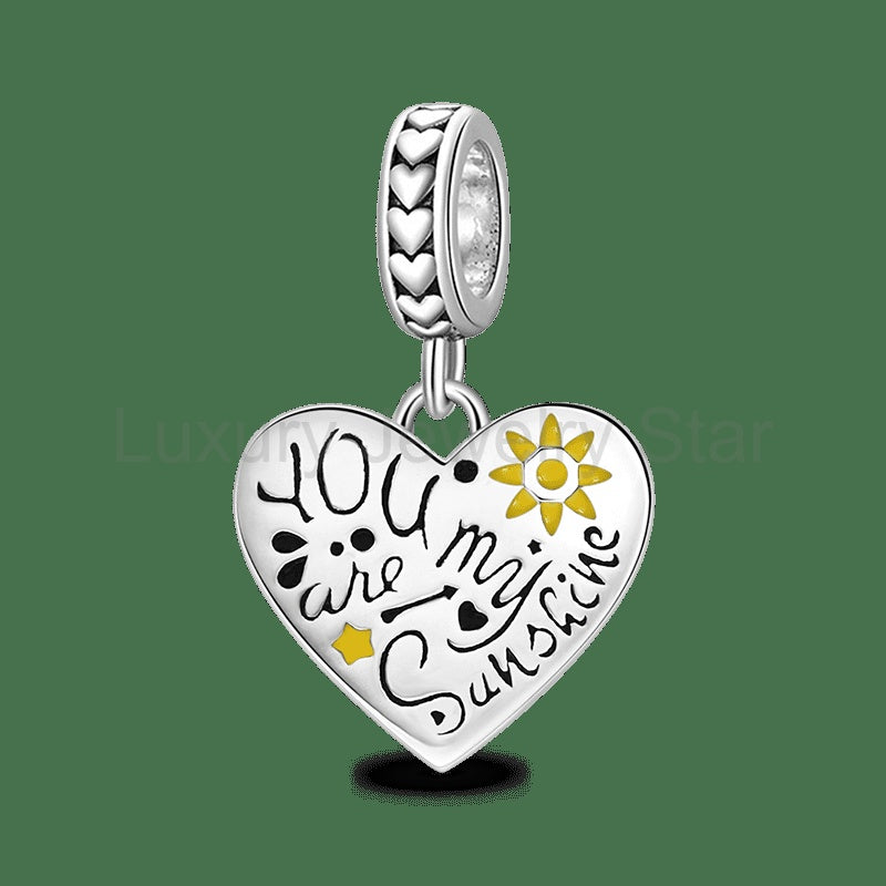 "You are my sunshine" Heart Pendant Dangle Charm Sterling Silver