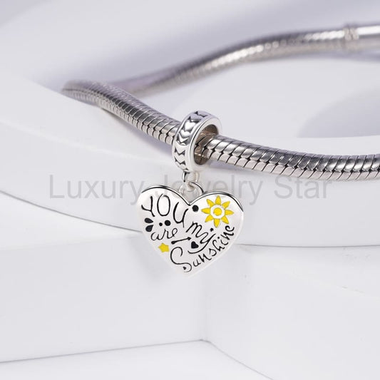 "You are my sunshine" Heart Pendant Dangle Charm Sterling Silver - image 2