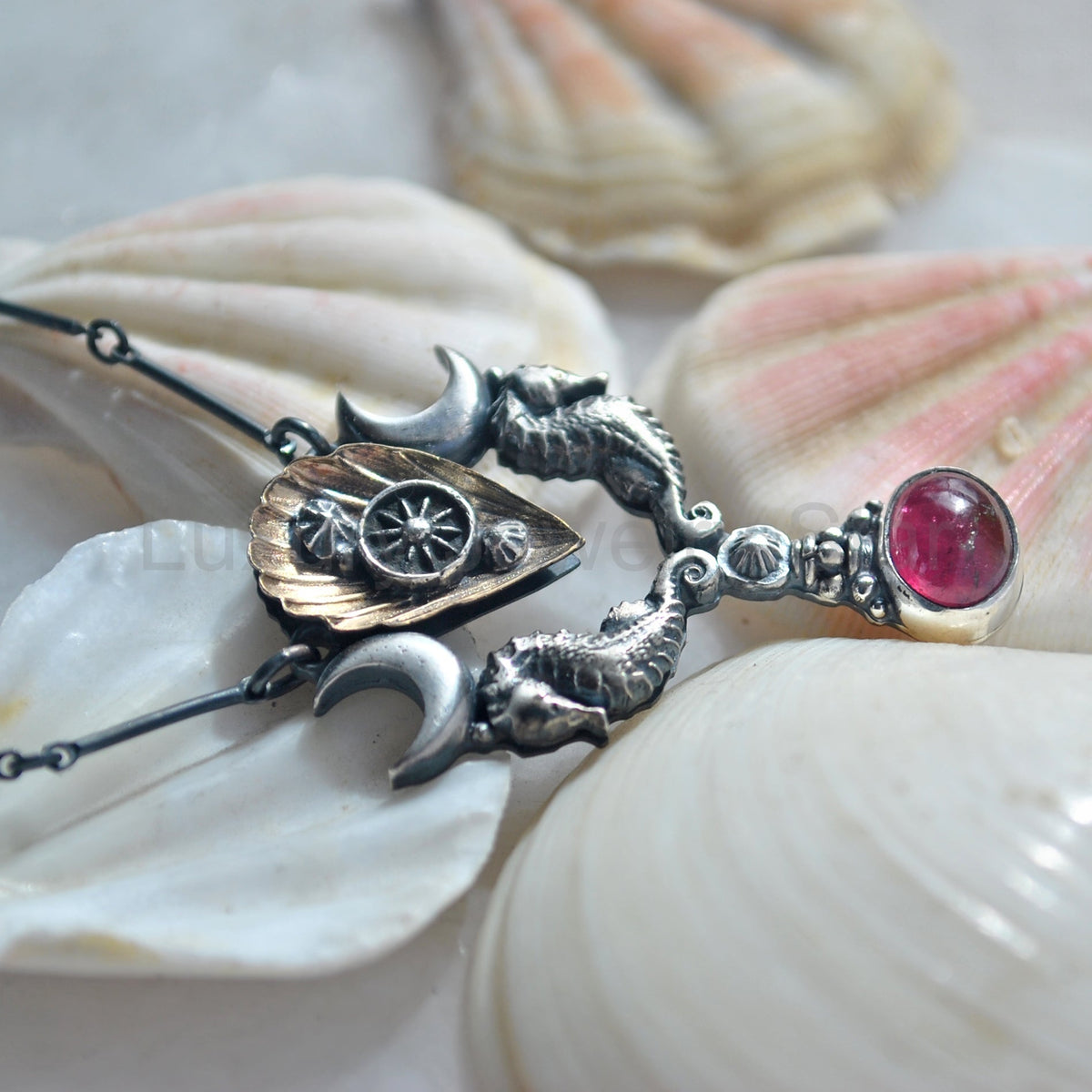 Royal Seahorse Necklace, Rich Rubellite Tourmaline - image 5