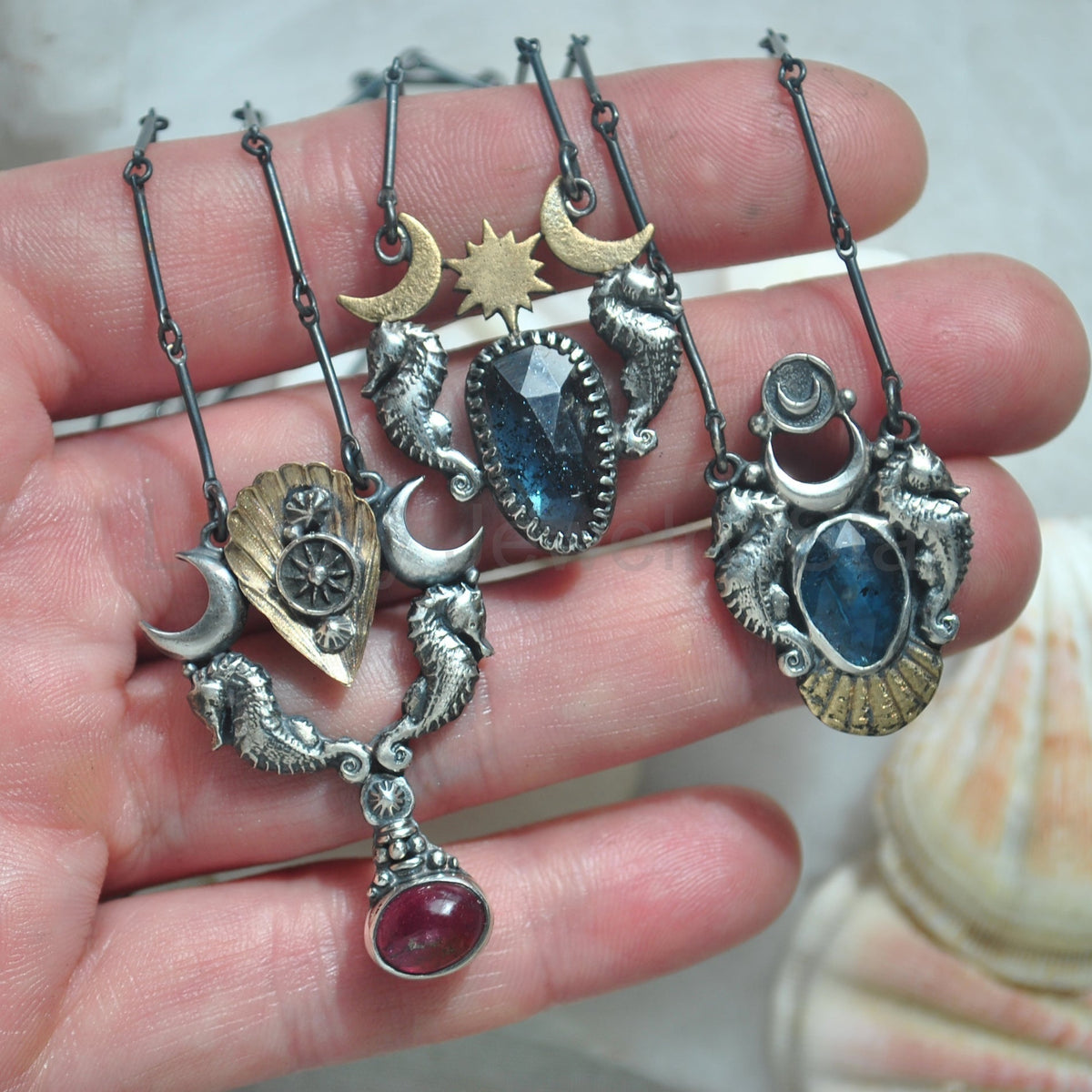 Royal Seahorse Necklace, Rich Rubellite Tourmaline - image 7